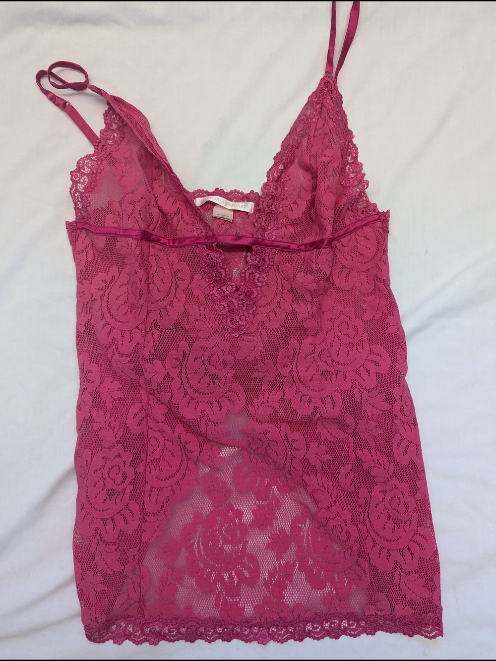 Vintage Victoria's Secret Fuchsia Lace Chemise